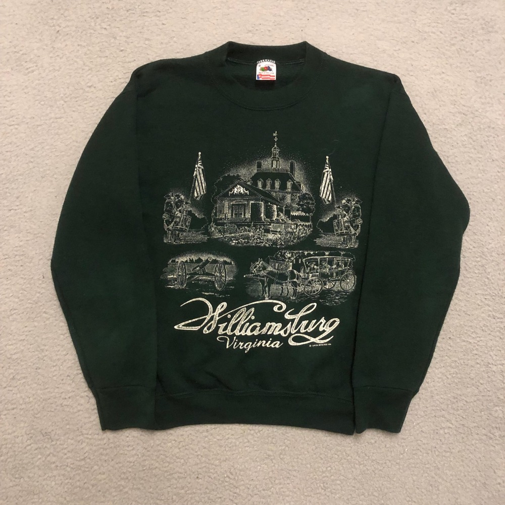 Vtg 1994 Williamsburg Virginia Souvenir Crewneck Sweatshirt Green Small